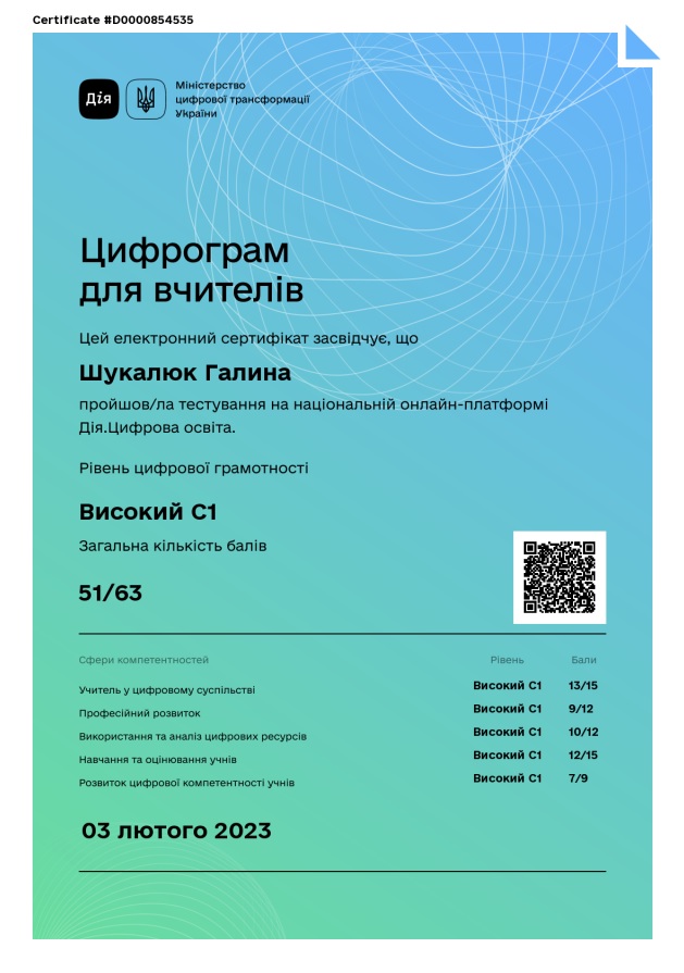 Сертифікат Цифрограм - Міністерство цифрової трансформації України